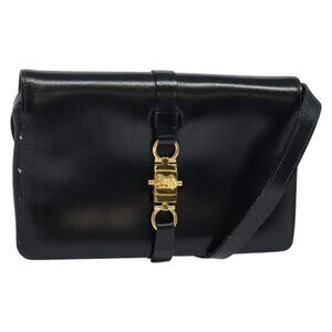 Authentic CELINE Shoulder Bag Leather Navy Gold
